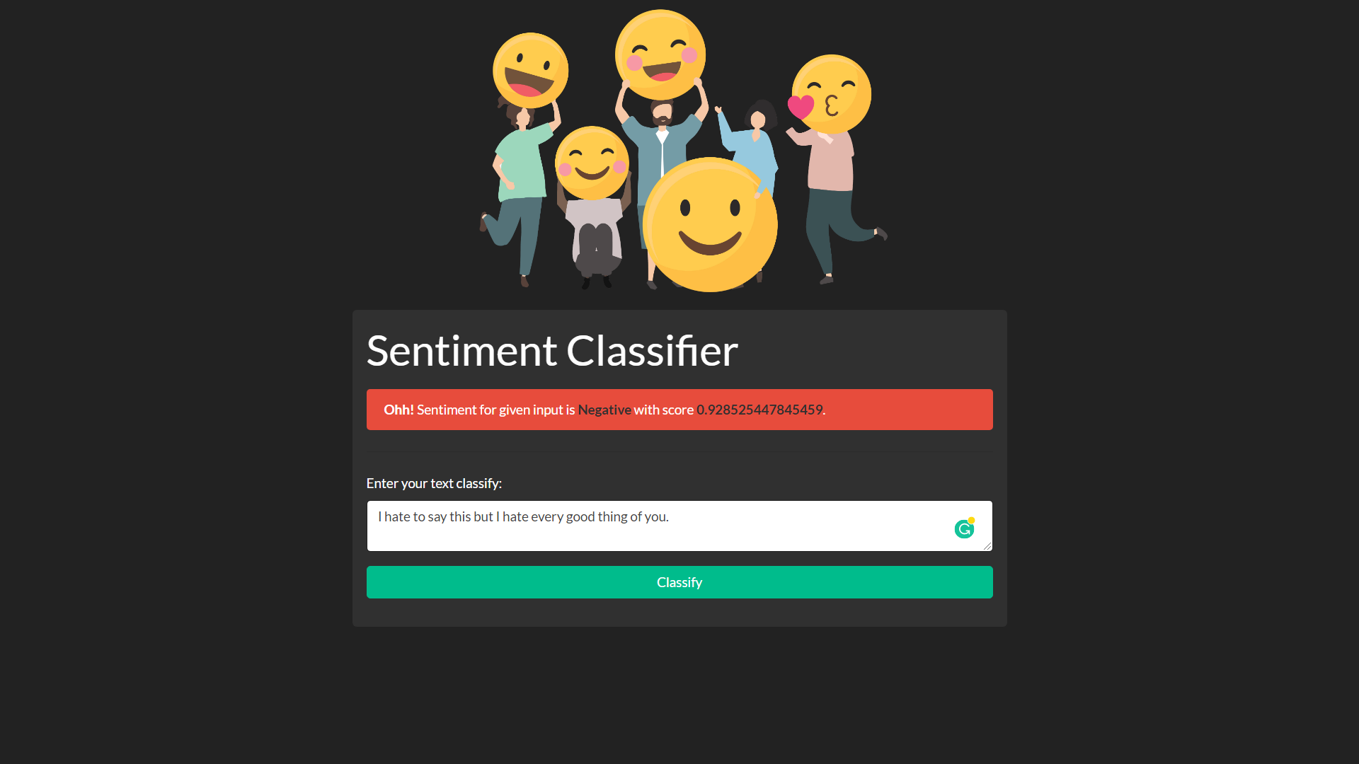 Sentiment Classifier screenshot